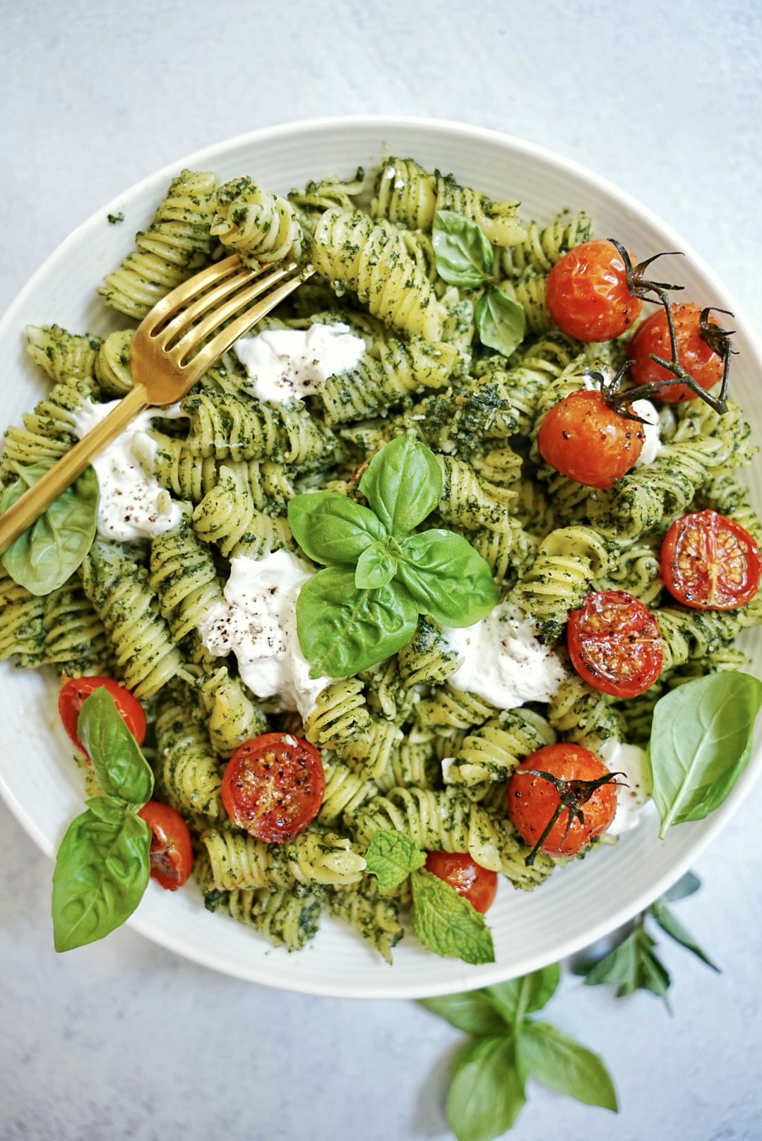 Pesto Pasta With Roasted Tomato Burrata Chasing Cravings