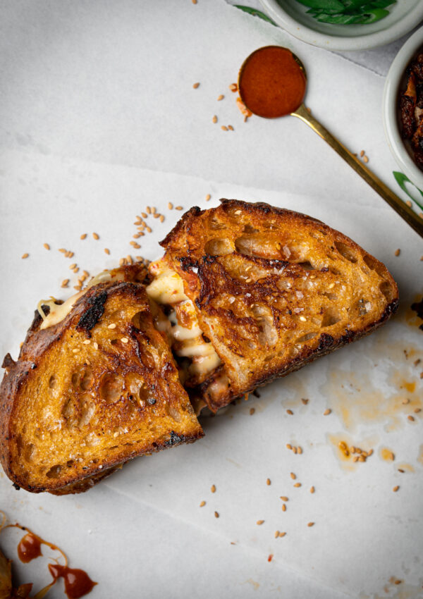 Caramelized Kimchi Grilled Cheese Sandwich