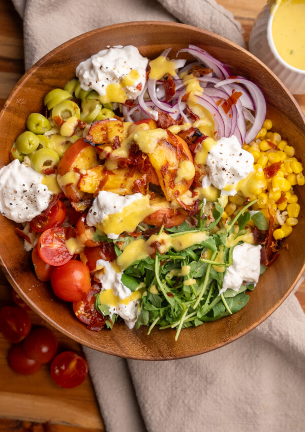 Grilled Peach & Burrata Pasta Salad