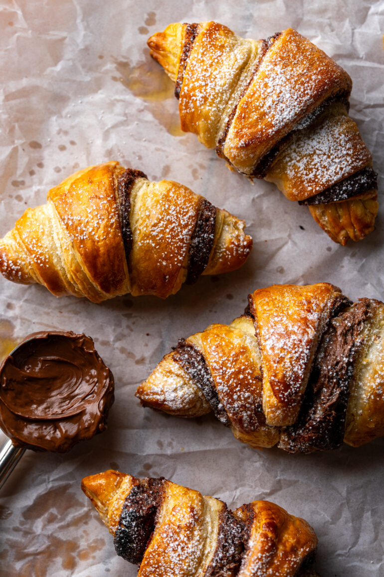 3-Ingredient Nutella Puff Pastry Croissants - Chasing Cravings