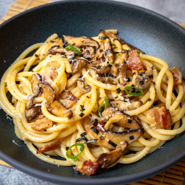 30-Minute Miso Bacon Mushroom Carbonara